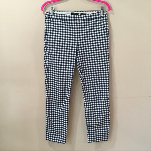 J.Crew Women's Bi-Stretch Gingham Martie Ankle  Pants Size 4 Navy White #E9564 - Picture 2 of 8
